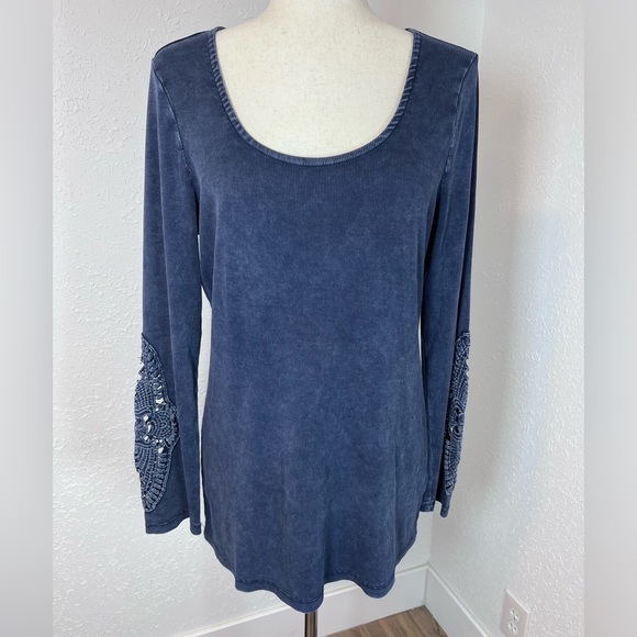 Torrid Cotton Modal Rib Scoop Neck Crochet Long Sleeve Top - Picture 3 of 9